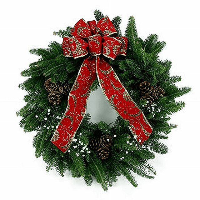 Balsam Fir handmade wreath with pinecones, red berries, baby's breath and large red bow